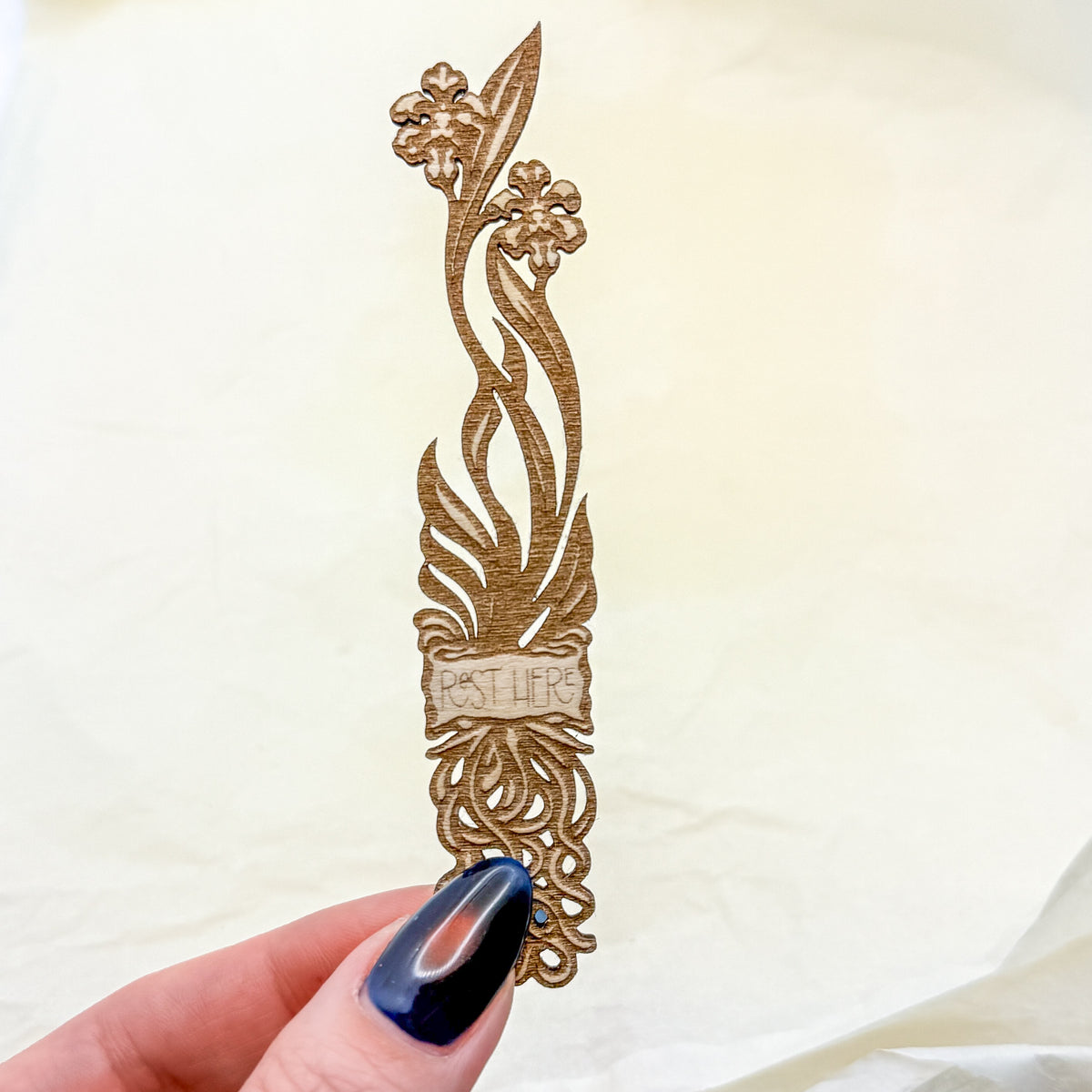 “Rest Here” Wooden Orchid Bookmark