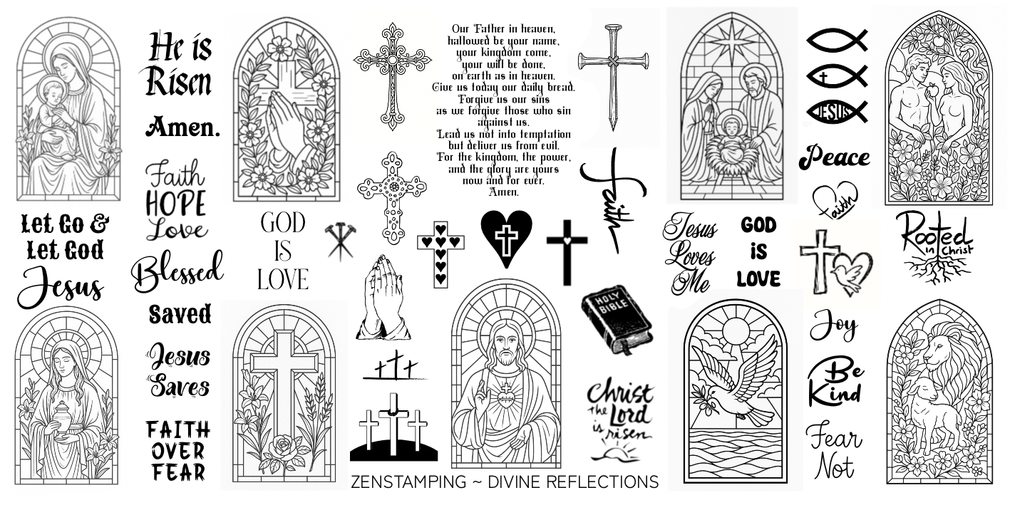 Collection of Christian illustrations and text on a white background