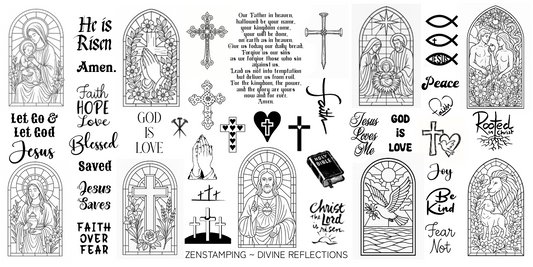 Collection of Christian illustrations and text on a white background