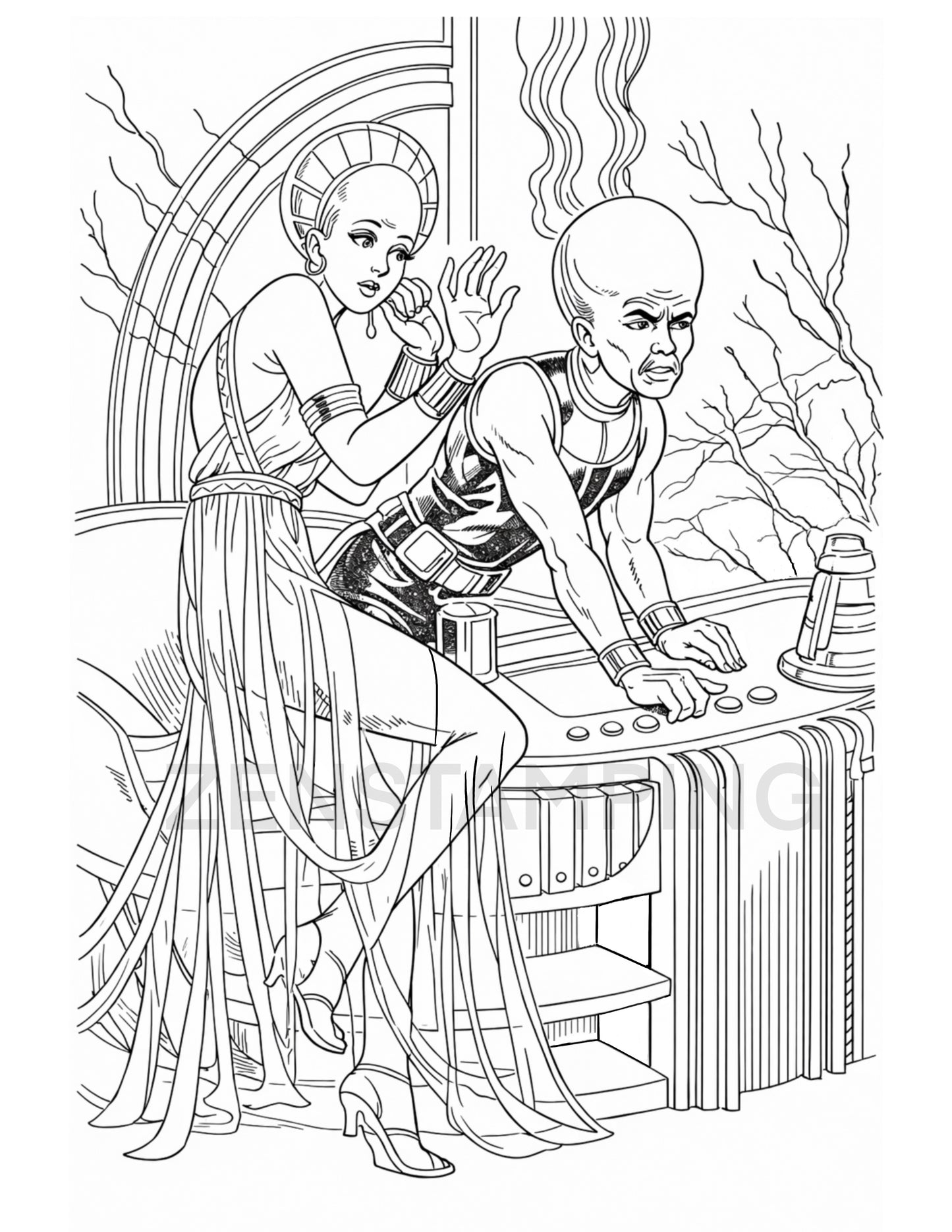 12 Printable Retro Sci-Fi Coloring Pages (PDF .zip)