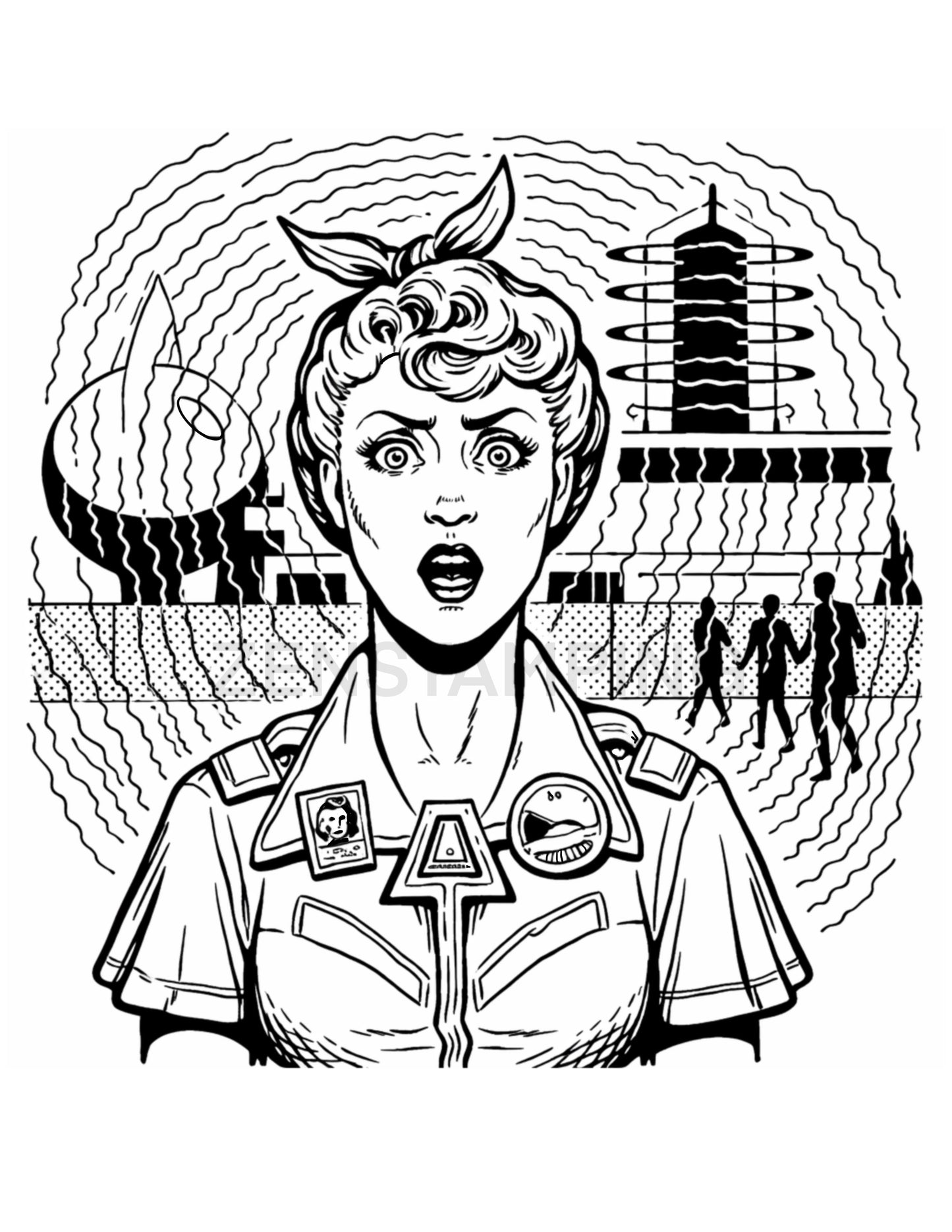 12 Printable Retro Sci-Fi Coloring Pages (PDF .zip)