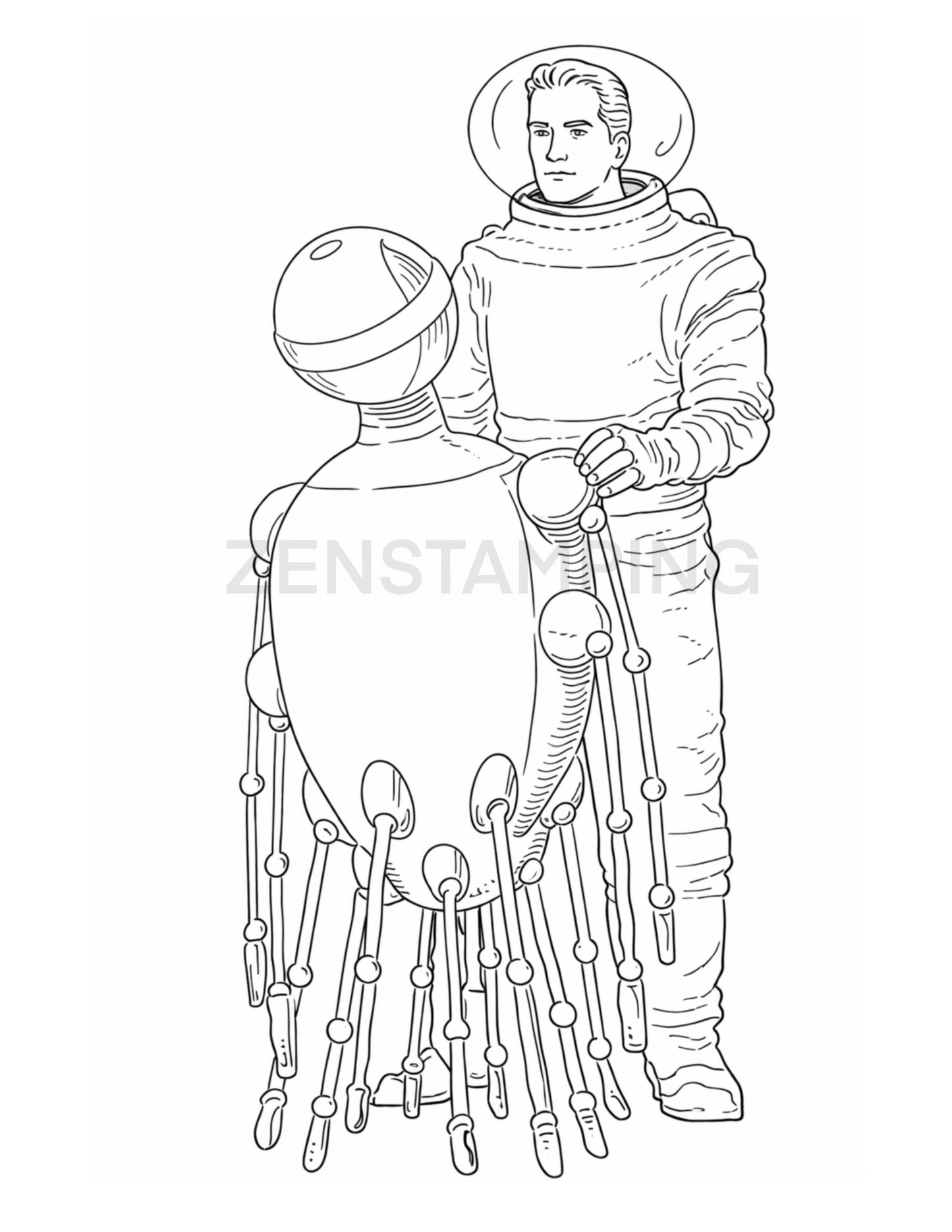 12 Printable Retro Sci-Fi Coloring Pages (PDF .zip)