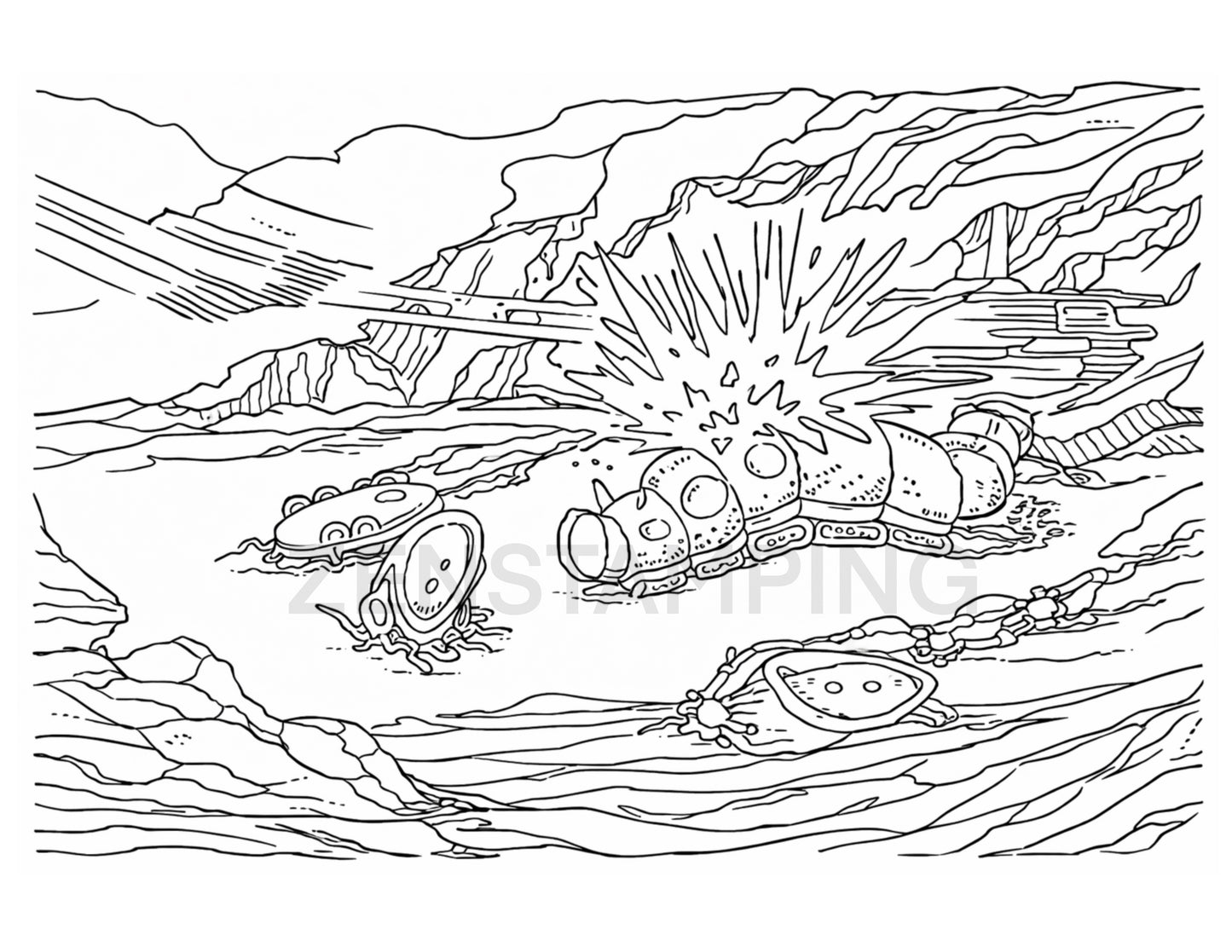 12 Printable Retro Sci-Fi Coloring Pages (PDF .zip)