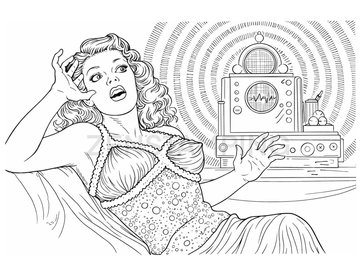 12 Printable Retro Sci-Fi Coloring Pages (PDF .zip)