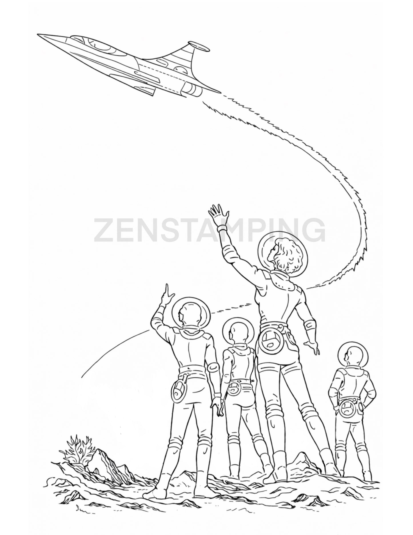 12 Printable Retro Sci-Fi Coloring Pages (PDF .zip)