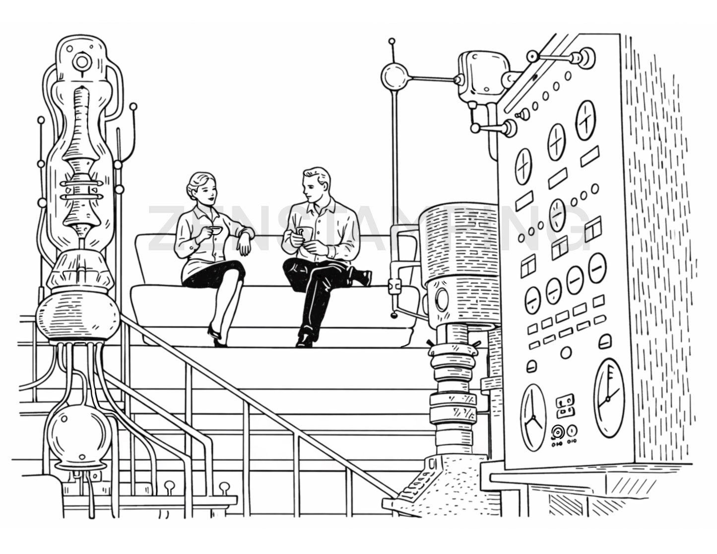 12 Printable Retro Sci-Fi Coloring Pages (PDF .zip)