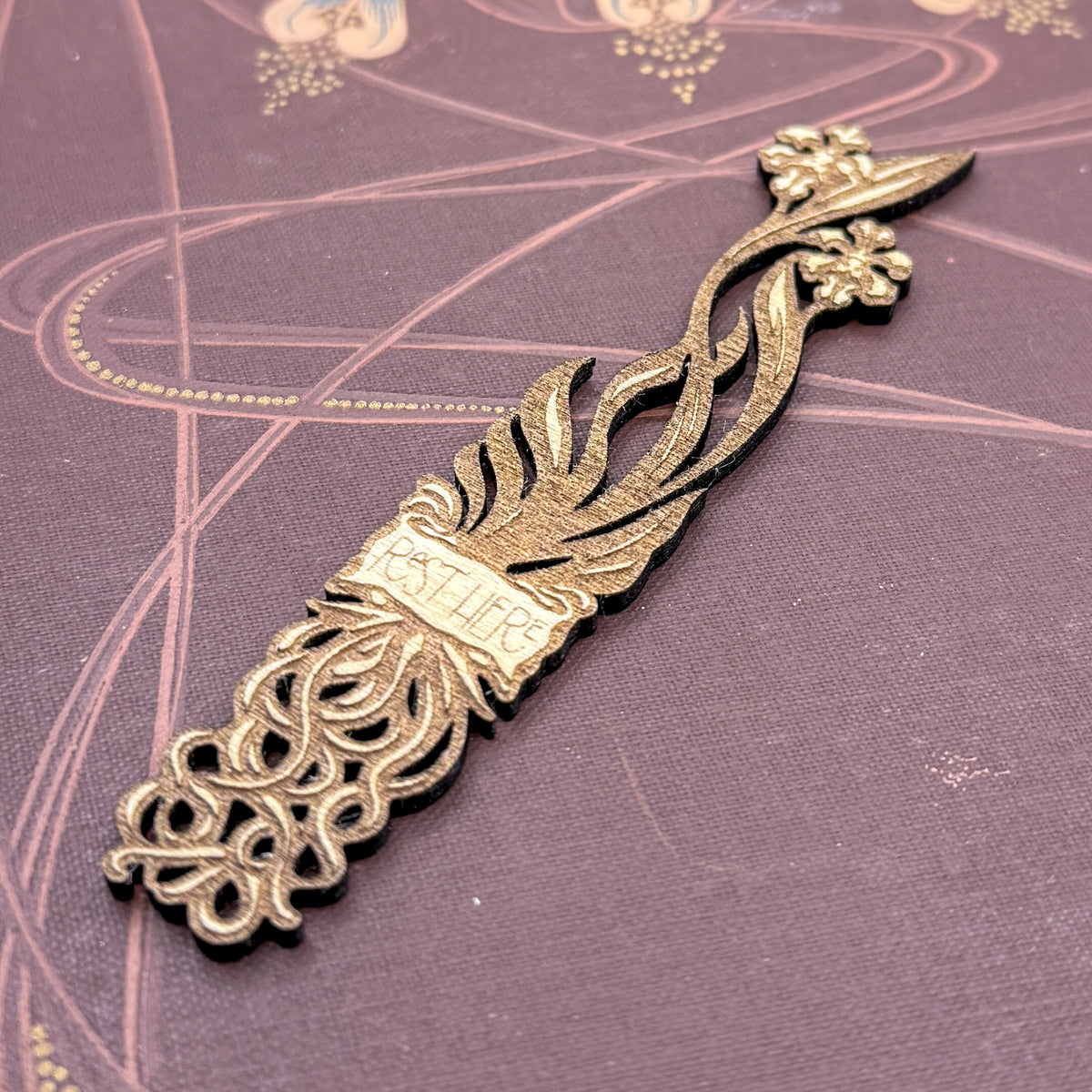 “Rest Here” Wooden Orchid Bookmark
