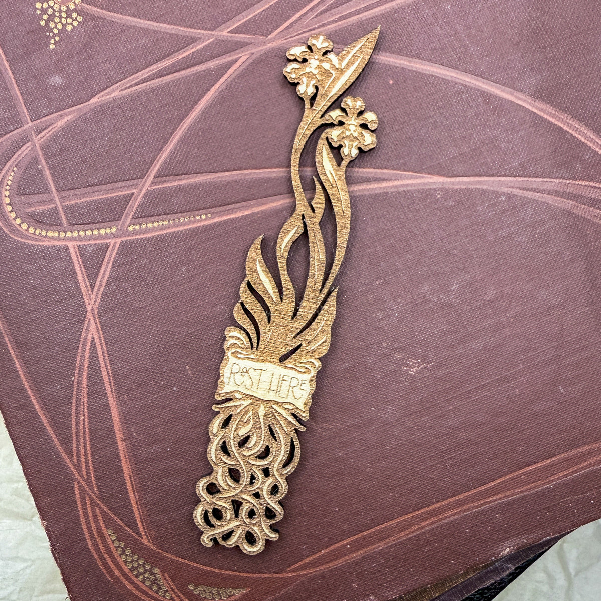 “Rest Here” Wooden Orchid Bookmark