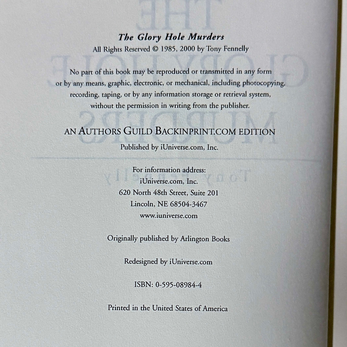 "The Glory Hole Murders" by Tony Fennelly